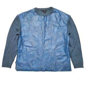 Vintage Rodelli Uomo NY Blue/Gray Leather Sweater Sz 5xl